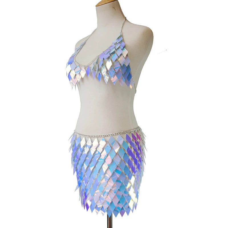 Colorful Shiny Metal Sequined Two Piece Set